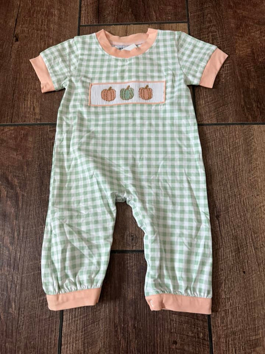 Pumpkin Gingham Romper