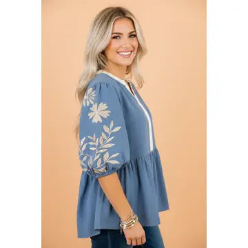 Sherry Floral Embroidered Puff Sleeve Top