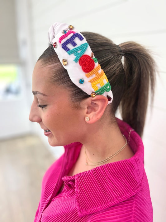 Teacher Beaded Top Knot Headband