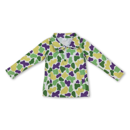 Camo littles Zipper Mardi Gras Pullover
