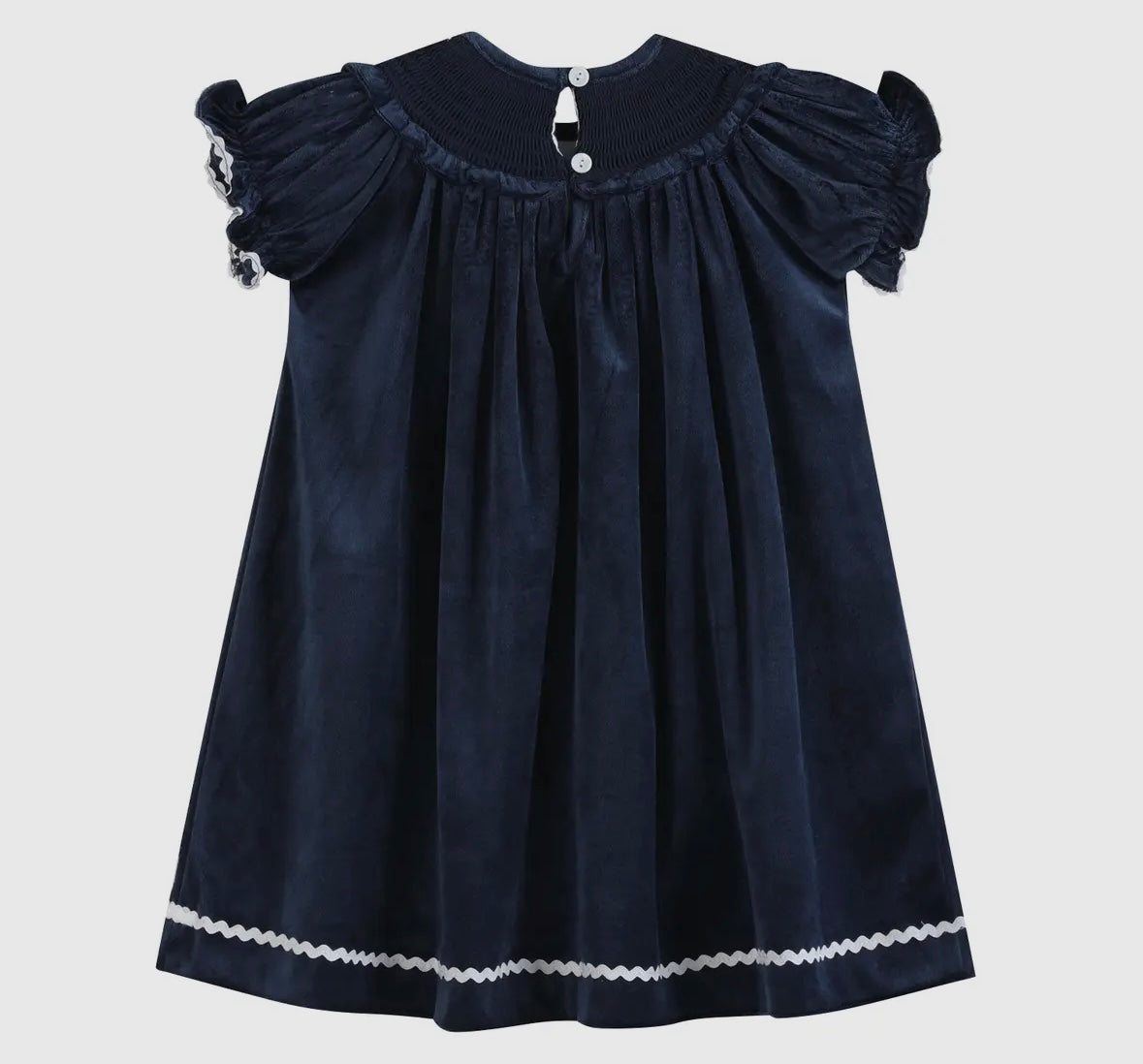Blue Velvet Bow Smocked Bishop Dress