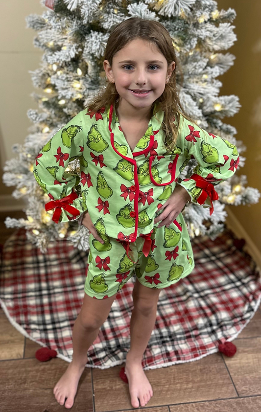 You’re a Mean One Bow Pajama Set