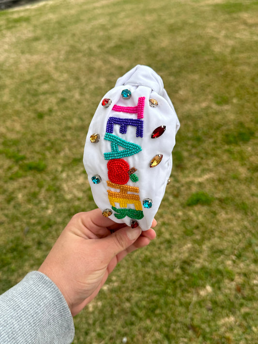 Teacher Beaded Top Knot Headband