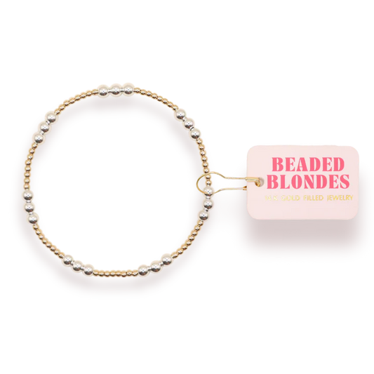 Beaded Blondes ILY Bracelet in Gold with Silver