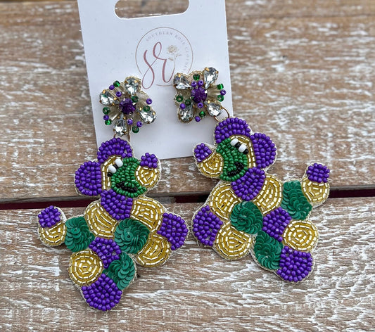 Mardi Gras Dog Beaded Earring