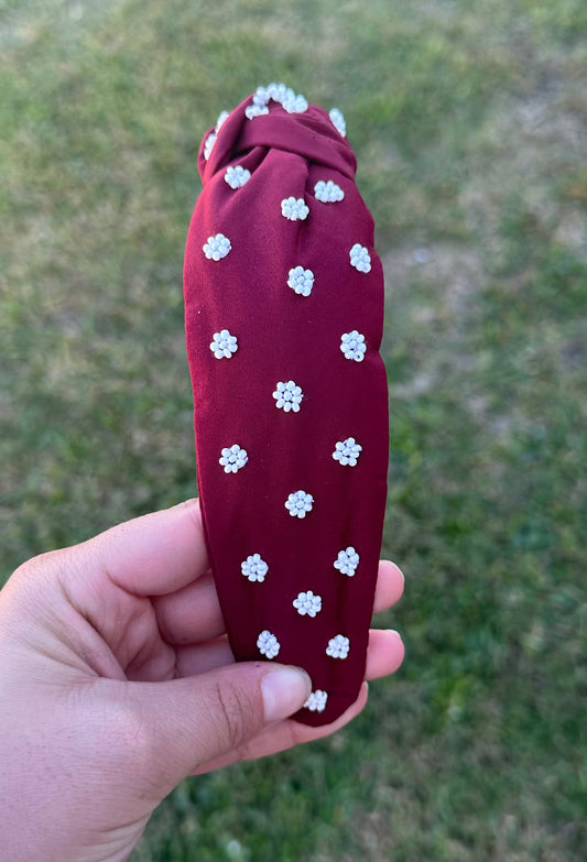 Bulldogs  Beaded Top Knot Headband- White Beads