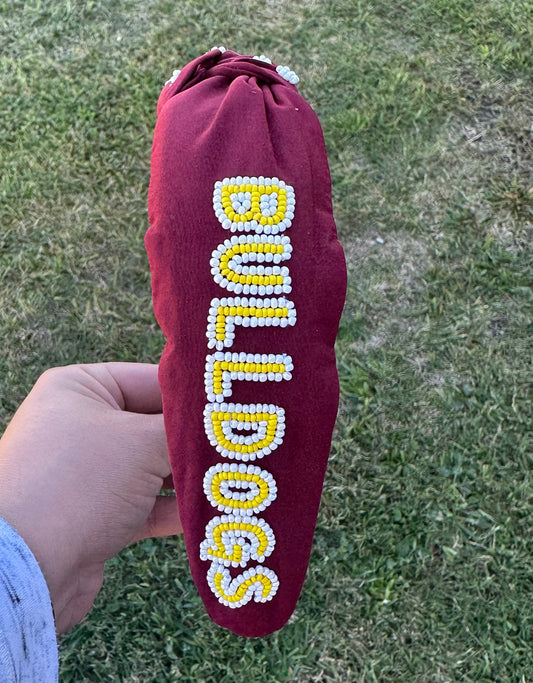 Bulldogs  Beaded Top Knot Headband- White Beads