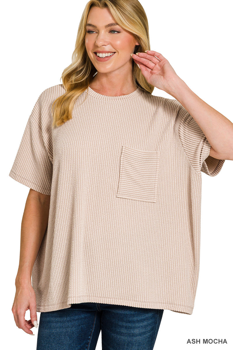 Mallory Ribbed  Pocket Top
