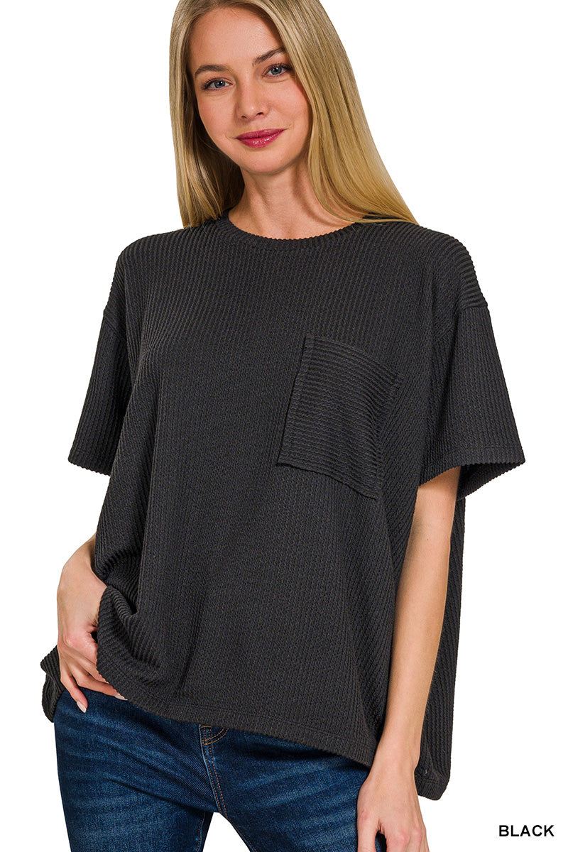 Mallory Ribbed  Pocket Top